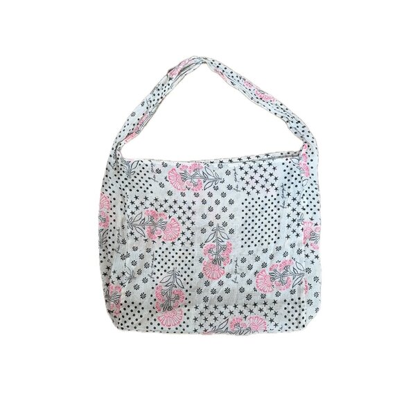 FREE PEOPLE Gauzy Shopper Reusable Tote Bag Stars Dots Floral Boho Market Sling - Picture 1 of 4